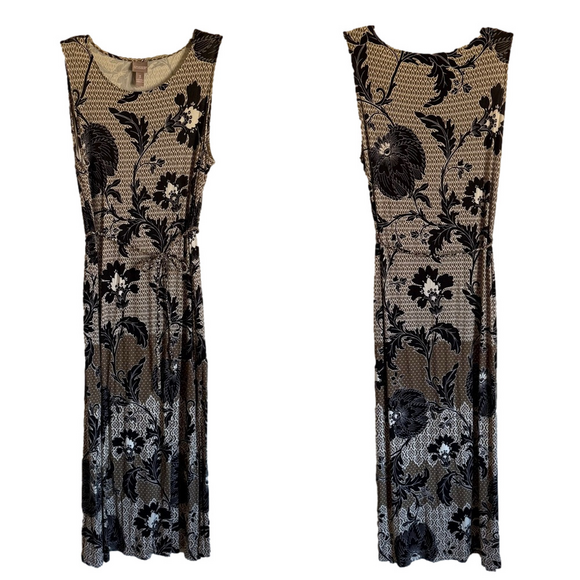 Chico's Dresses & Skirts - Chico's Sleeveless Maxi Dress Neutral Geometric Floral Print Tie Waist Size XL